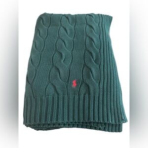 Polo Ralph Lauren Forest Green Cable Knit Cotton Throw Blanket 73” x 46”